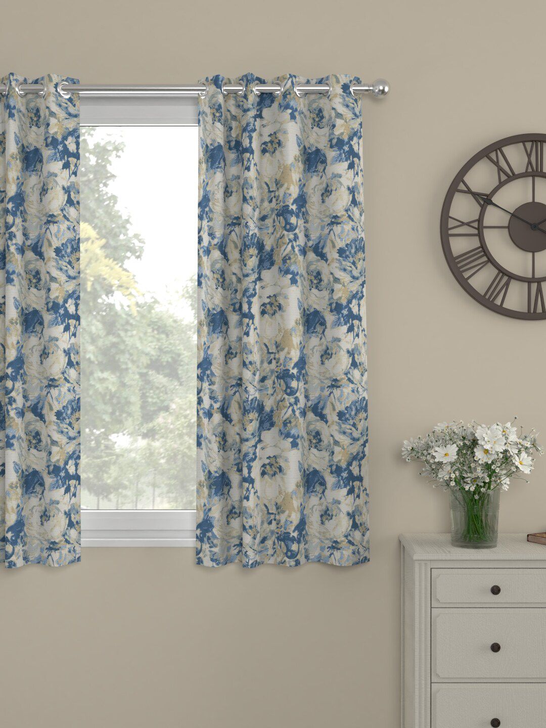 ROSARA HOME Blue & White Floral Single Window Curtain Price in India