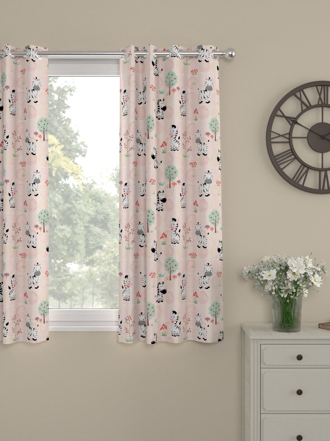 ROSARA HOME Pink & Green Window Curtain Price in India