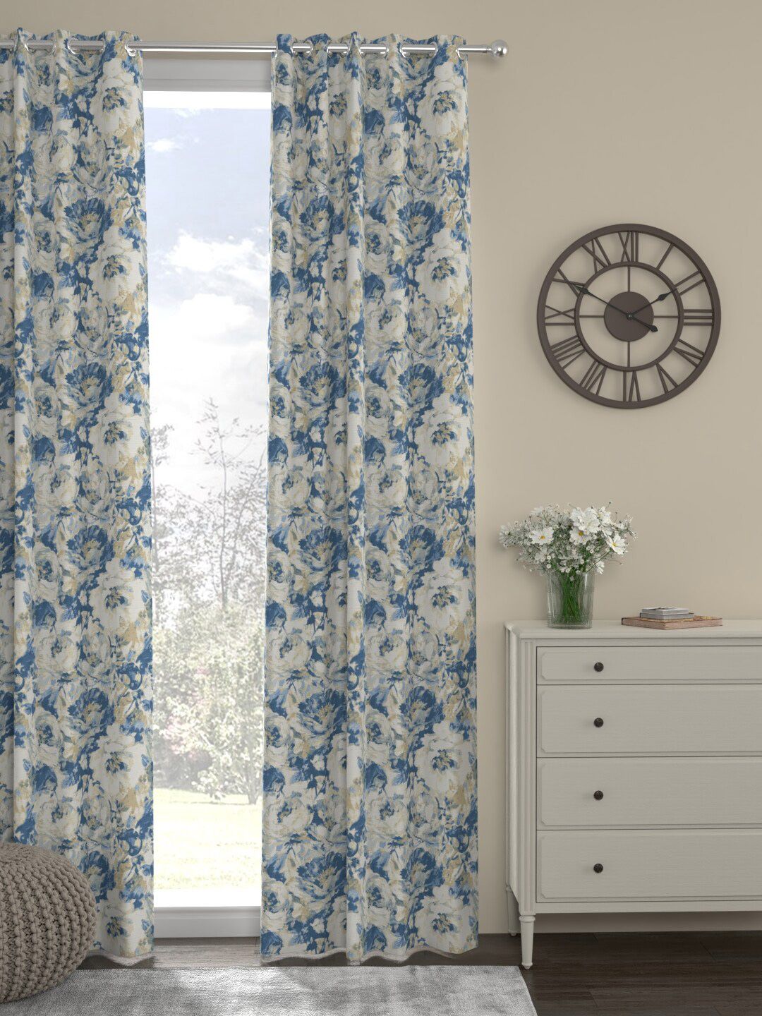 ROSARA HOME Blue & White Floral Printed Door Curtain Price in India