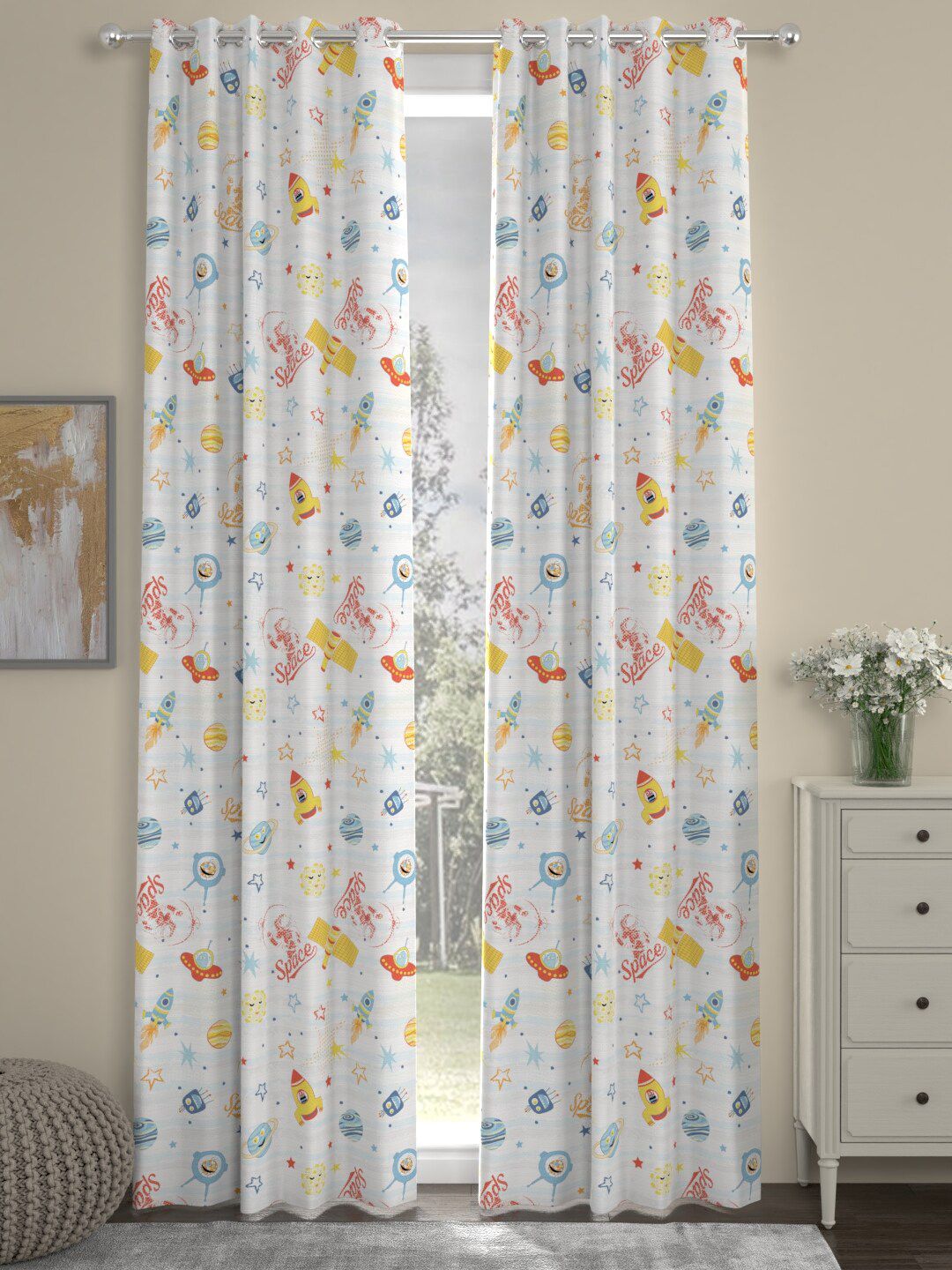 ROSARA HOME Set Of 2 Yellow & White Printed Regular Door Curtains Price in India