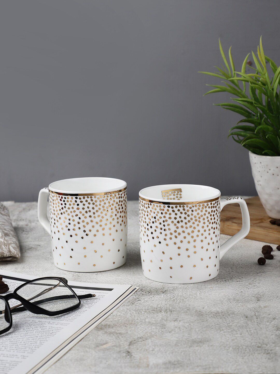 OddCroft Set Of 2 White Printed Cups Price in India