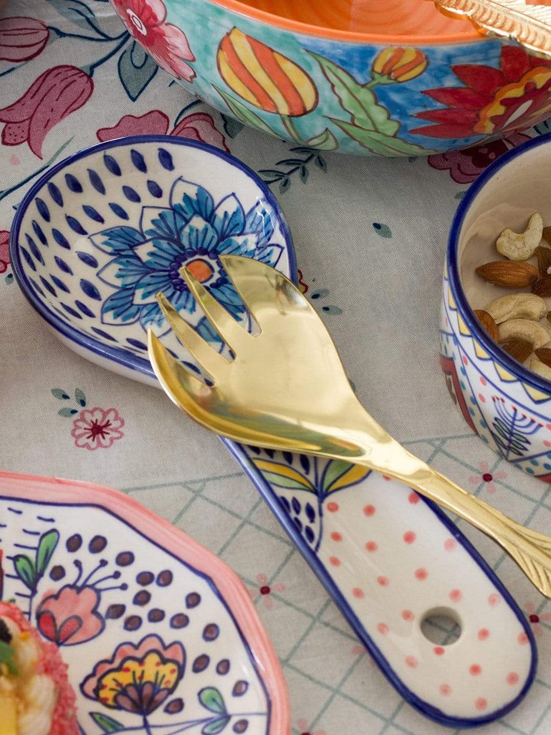 The Wishing Chair Blue Floral Handpainted Stoneware Spoon Price in India