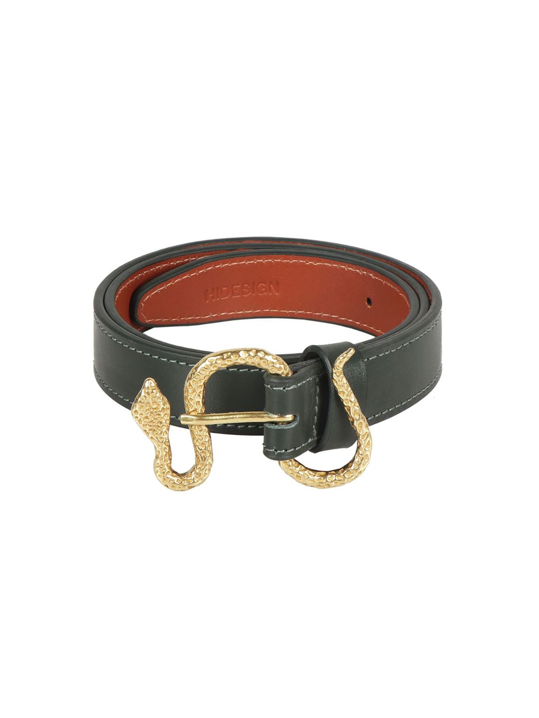 Hidesign Women Green Leather Belt With Snake Detail Price in India