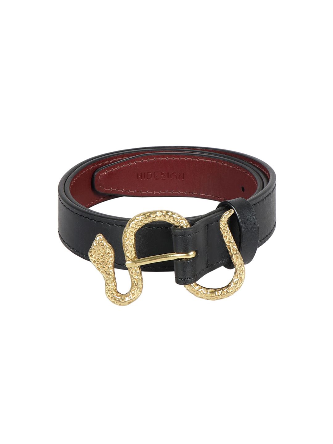 Hidesign Women Black Leather Belt With Snake Detail Price in India