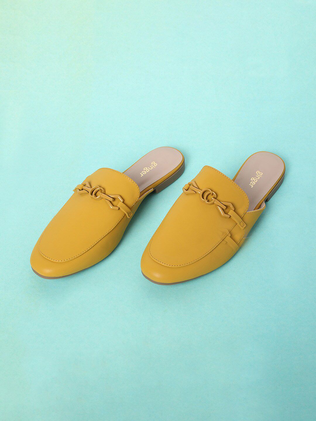 Ginger by Lifestyle Women Mustard Yellow Mules Price in India