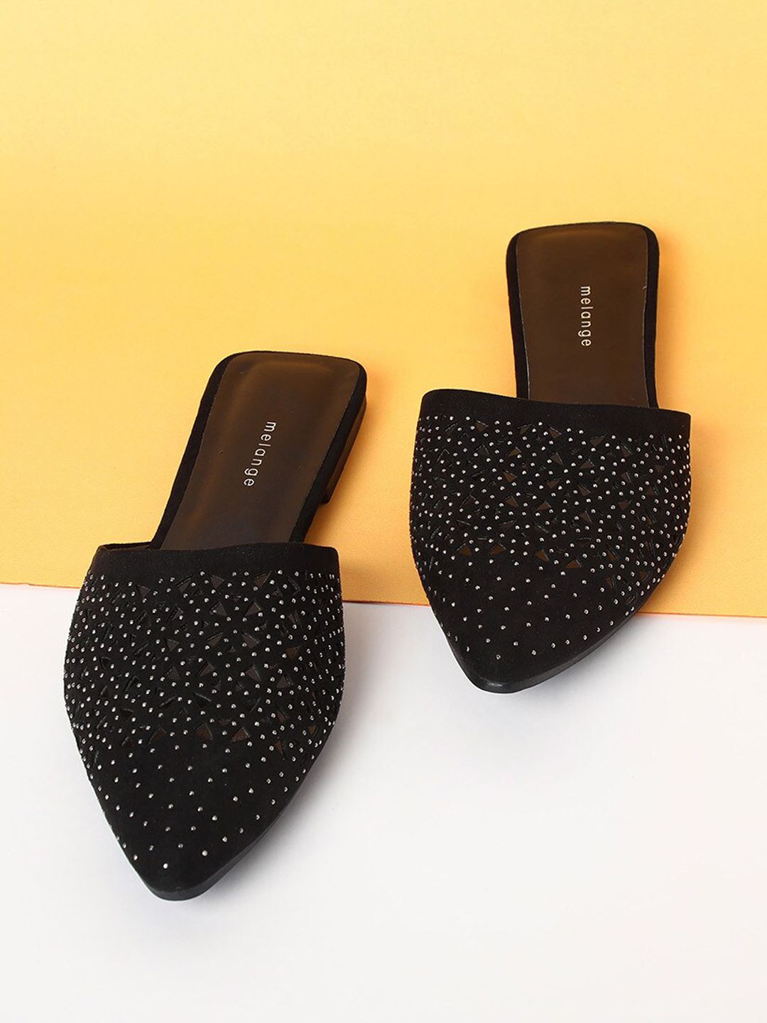 Melange by Lifestyle Women Black Embellished Mules Flats Price in India