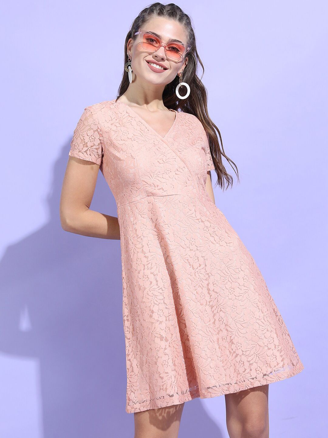 Tokyo Talkies Peach-Coloured Floral Dress Price in India