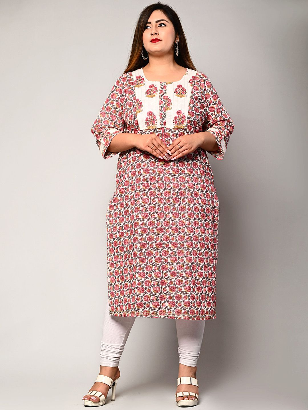 Swasti Women White Floral Printed Floral Anarkali Kurta Price in India