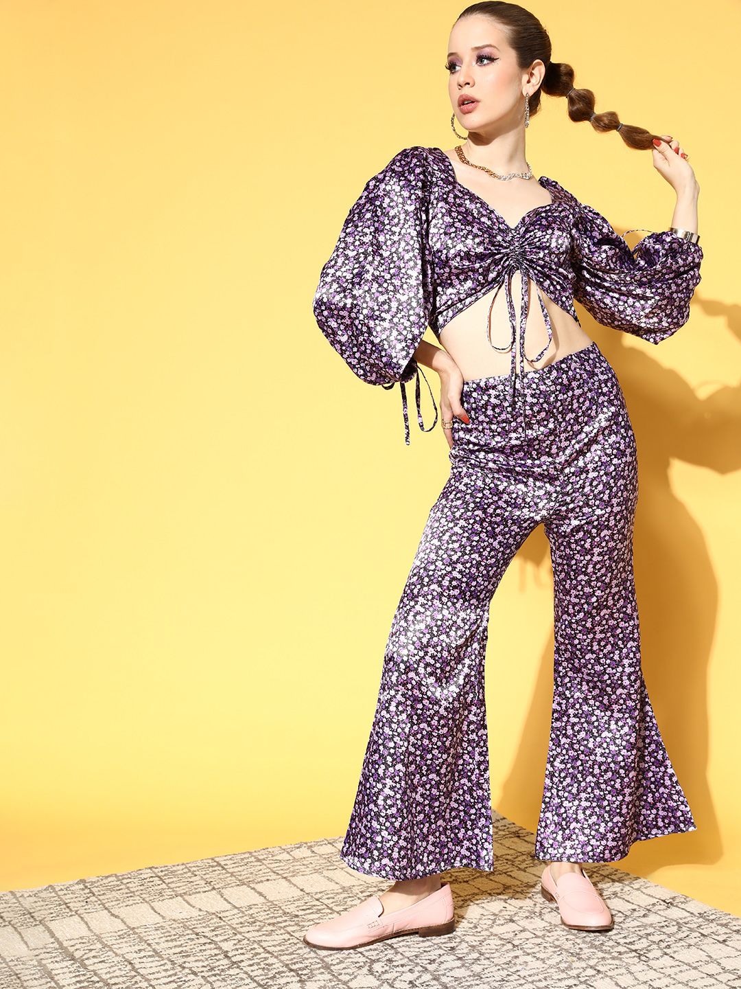 PANIT Women Pretty Purple Printed Top with Palazzos