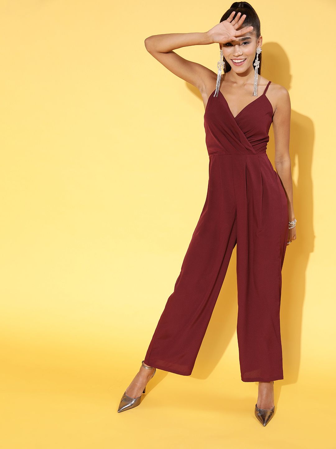 Berrylush Women Striking Maroon Solid Nuovo Sleeves Jumpsuit Price in India