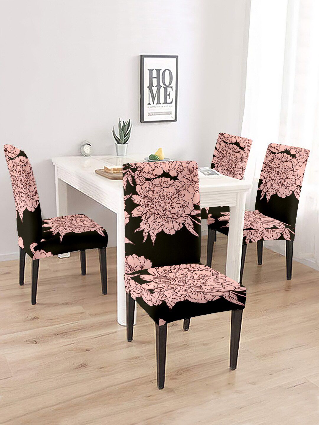 Cortina Beige Floral Printed Set of 4 Chair Covers Price in India