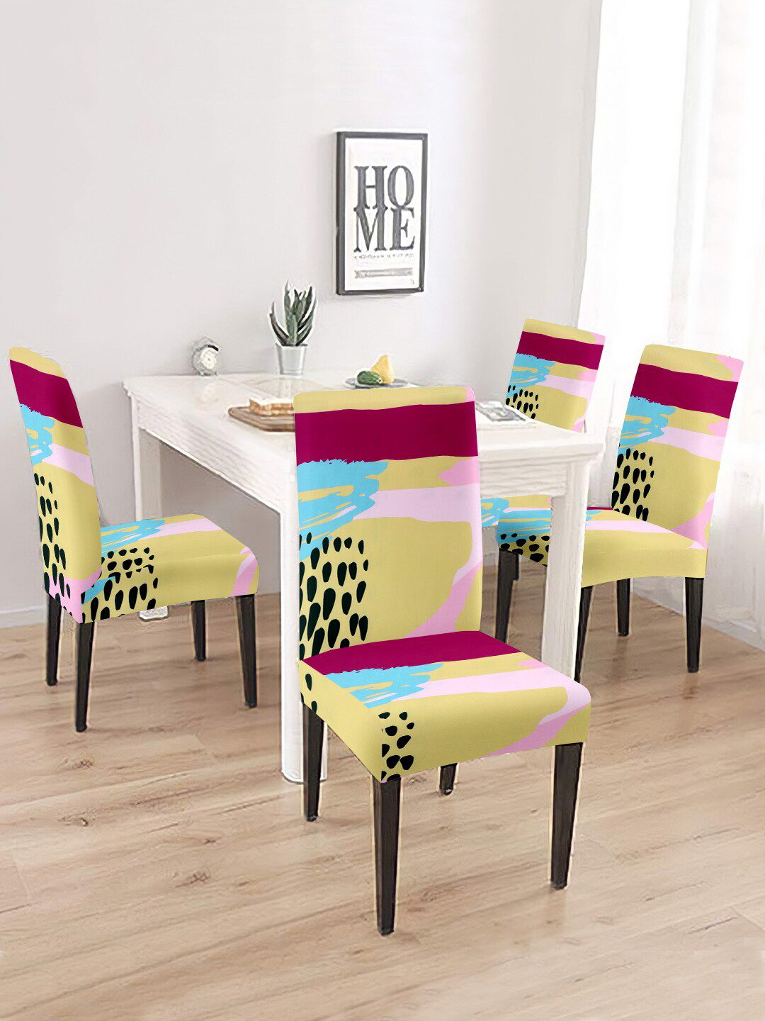 Cortina Set of 4 Beige & Pink Printed Chair Covers Price in India