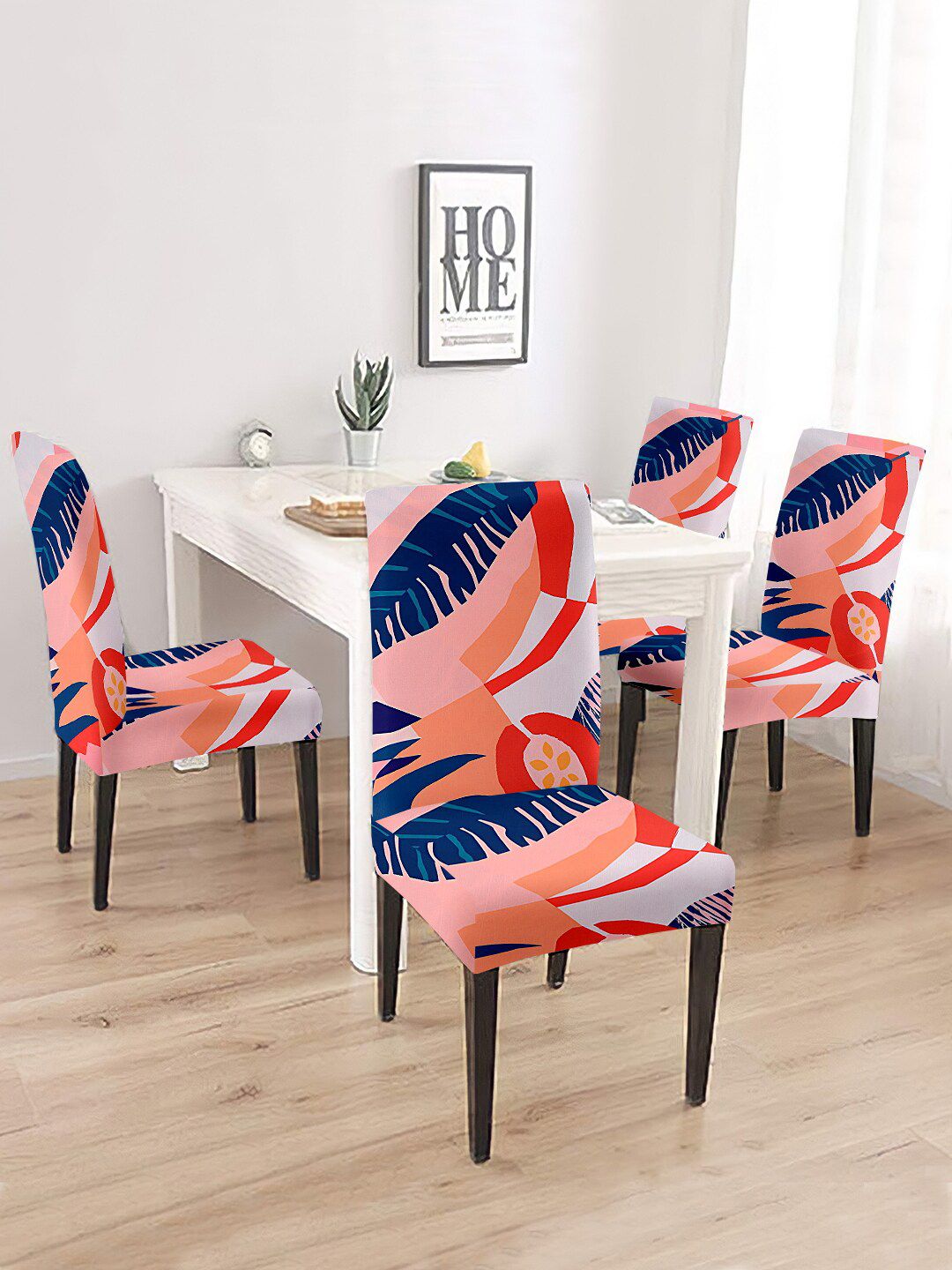 Cortina Set Of 4 Orange & Pink Printed Chair Covers Price in India