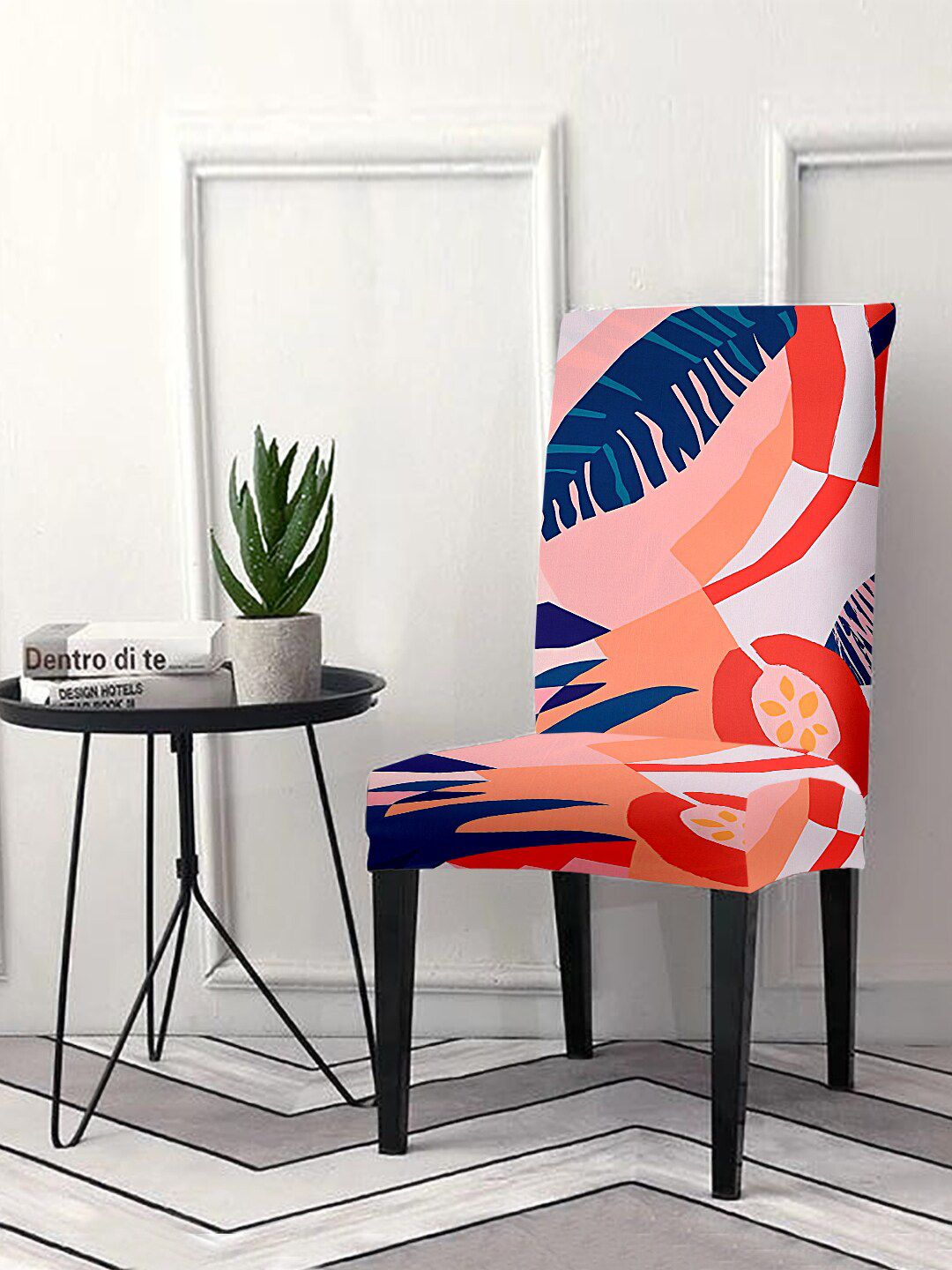 Cortina Orange & Blue Printed Chair Cover Price in India