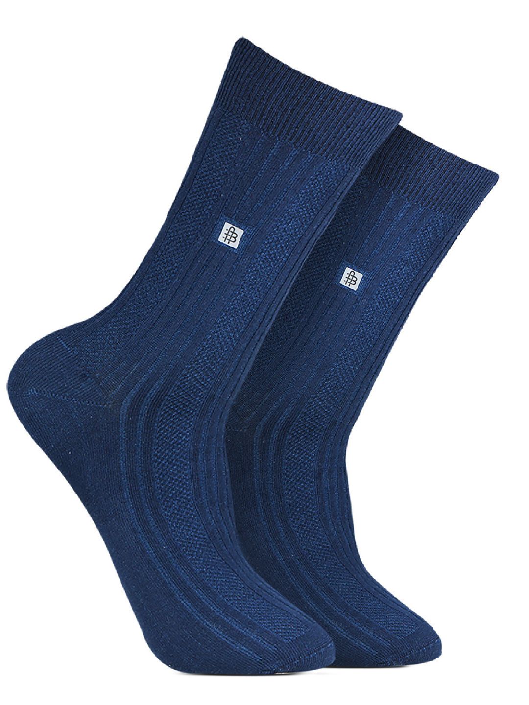 Bonjour Men Navy Blue Ribbed Calf Length Formal Socks