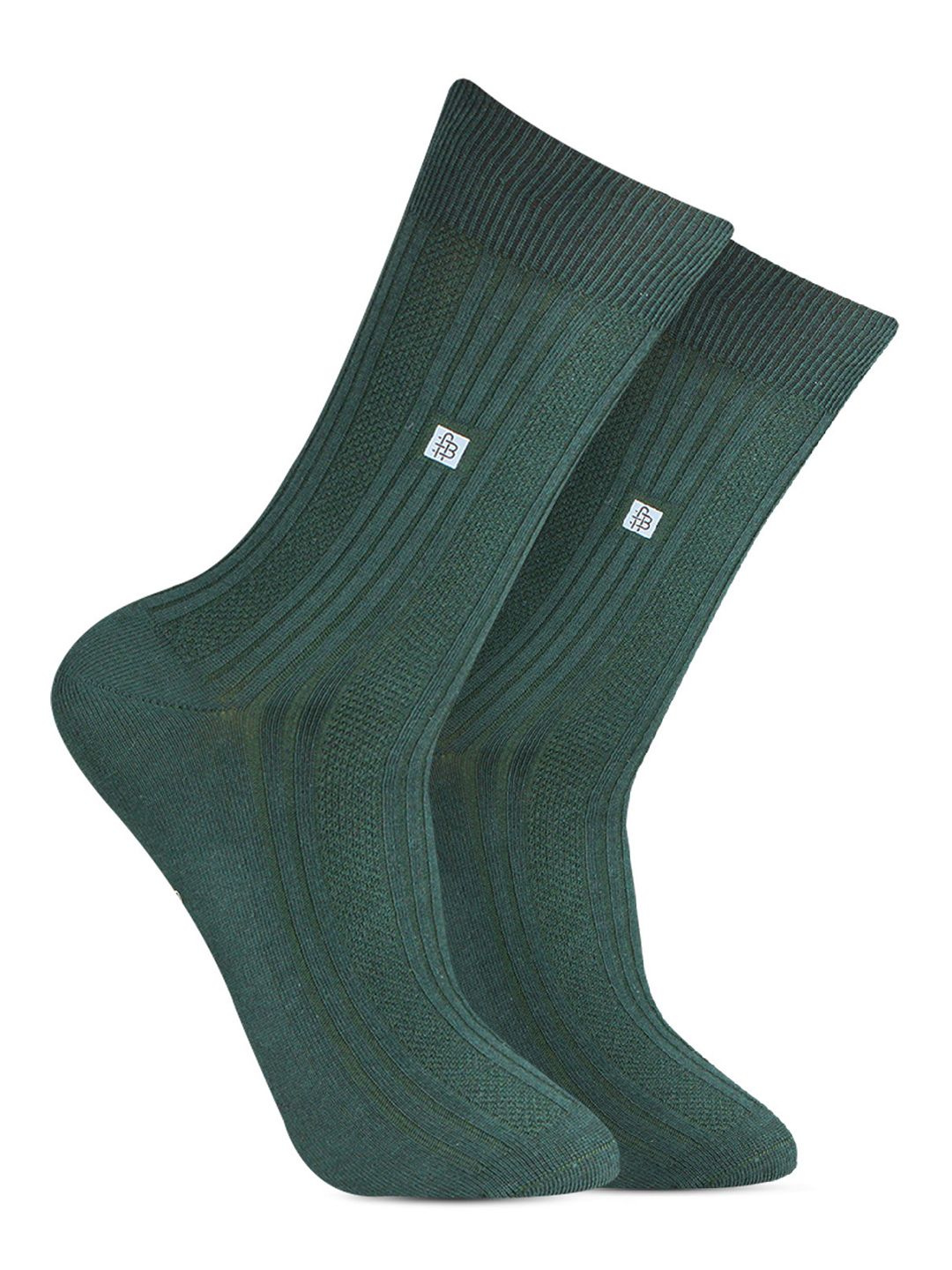 Bonjour Men Green Ribbed Calf Length Socks