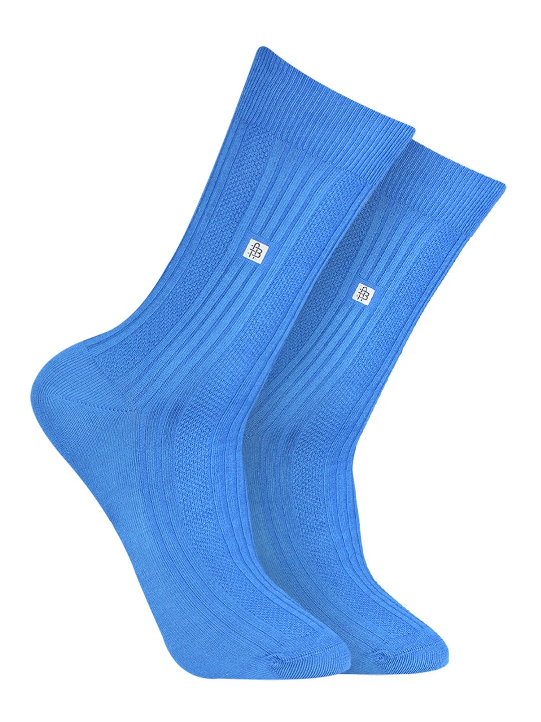 Bonjour Men Blue Patterned Calf Length Socks