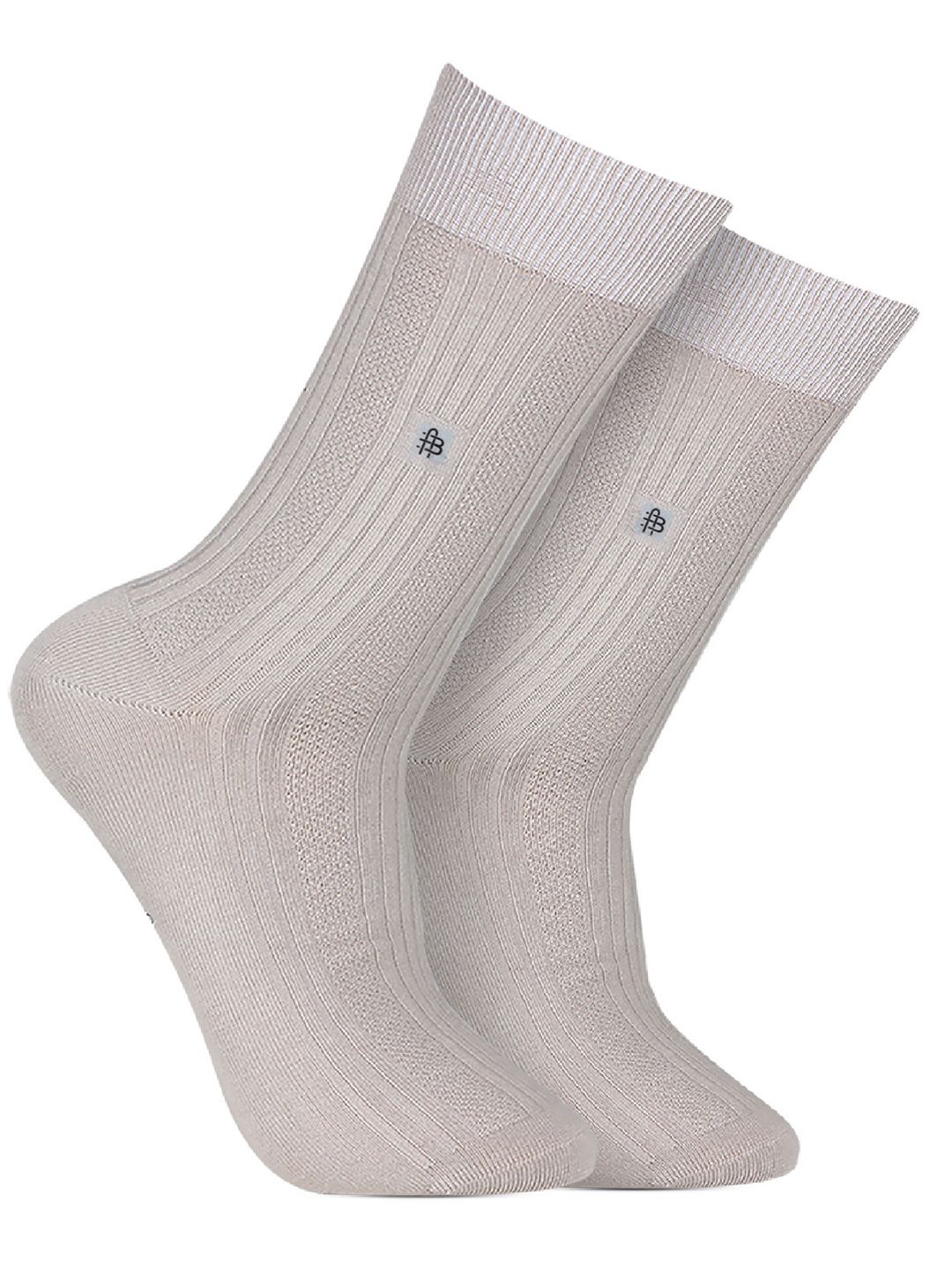 Bonjour Men Grey Ribbed Calf Length Formal Socks