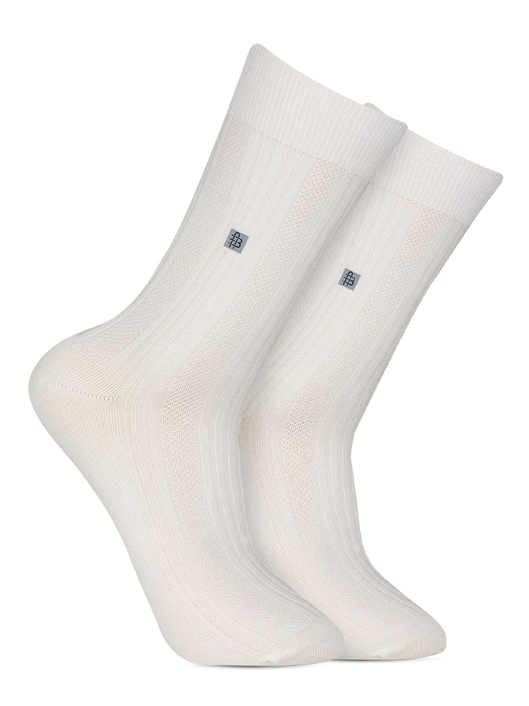 Bonjour Men Cream-Coloured Solid Calf-Length Socks