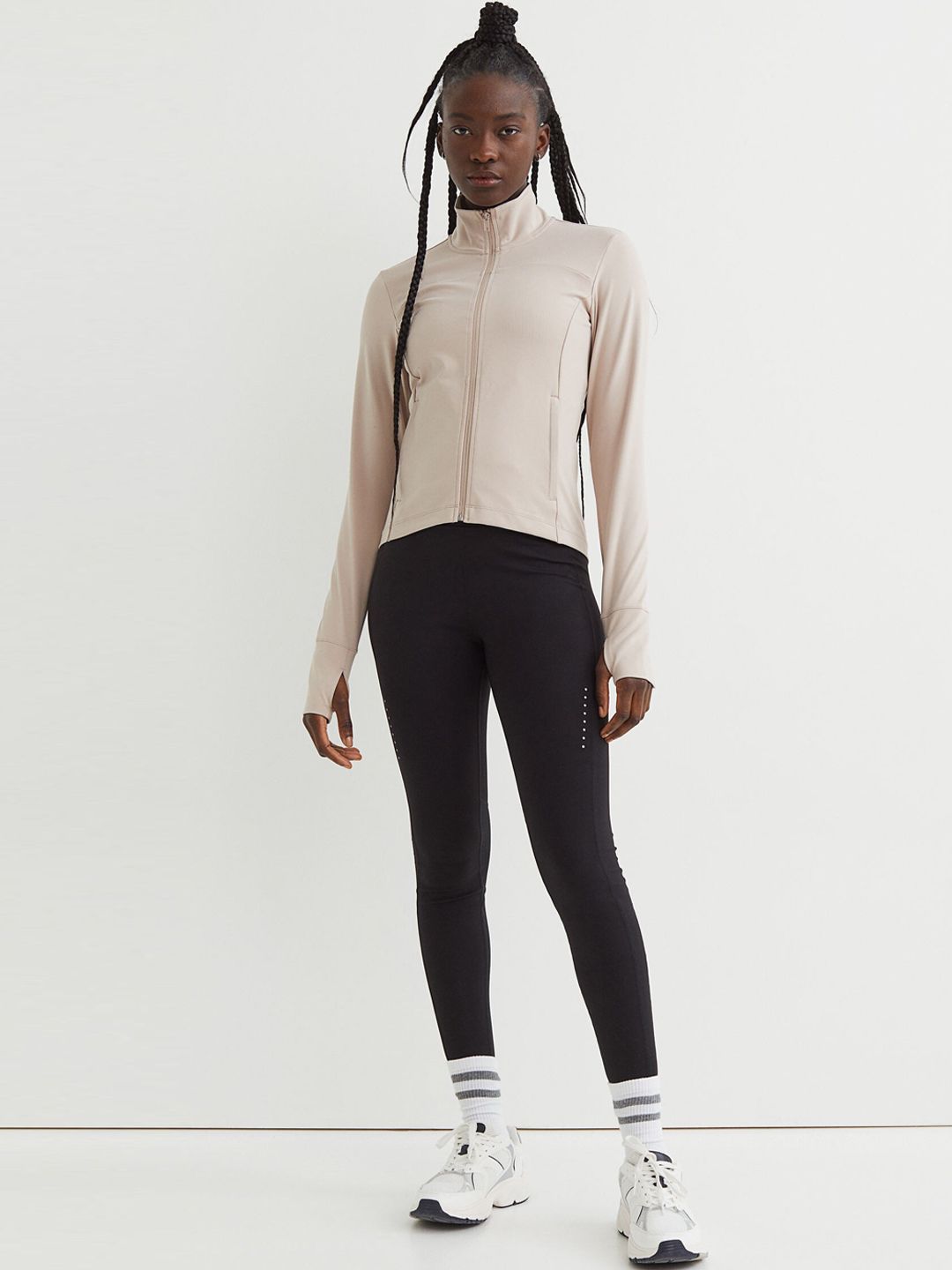 H&M Women Black Solid High Waist Running Tights Price in India