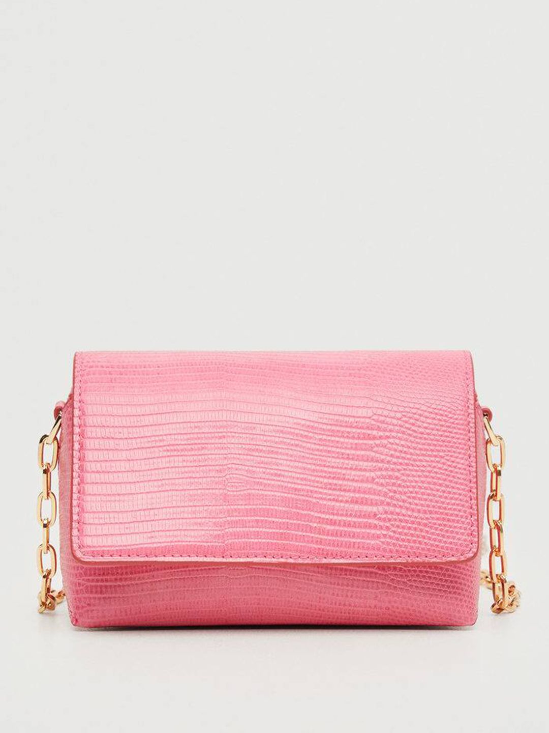 MANGO Pink Croc Textured Structured Sling Bag Price in India