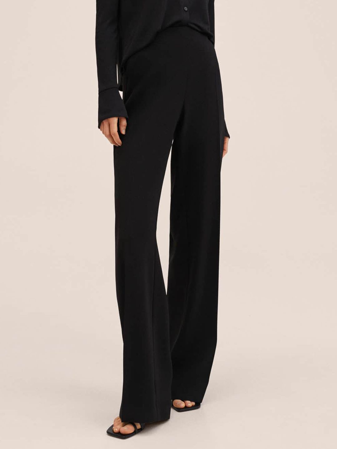 MANGO Women Black Solid Trousers Price in India