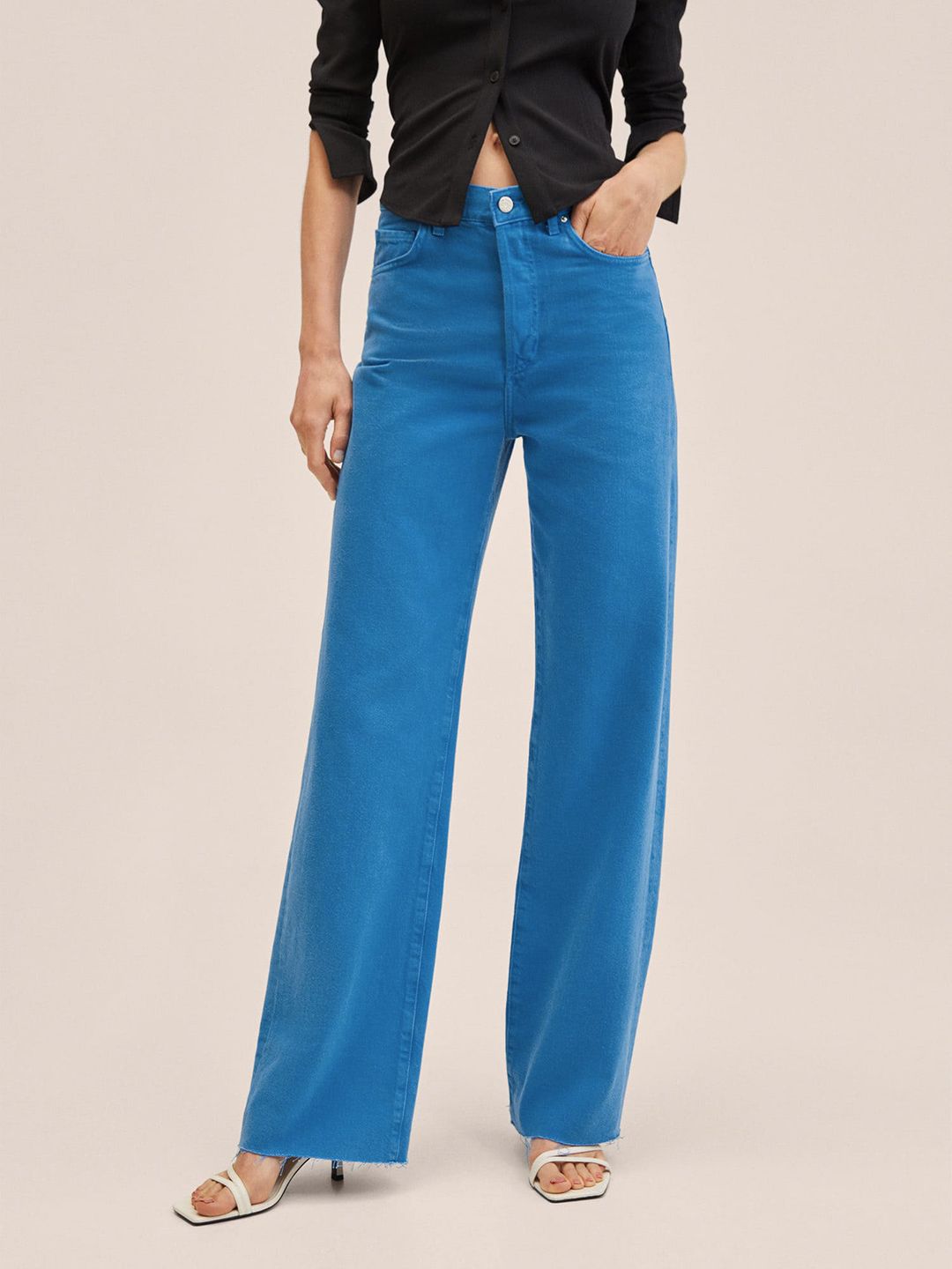 MANGO Women Blue Wide Leg High-Rise Jeans Price in India