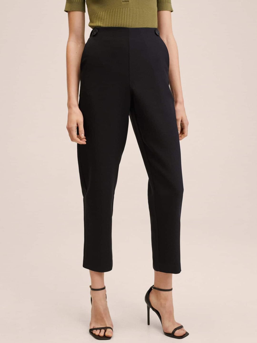 MANGO Women Black Solid Trousers Price in India