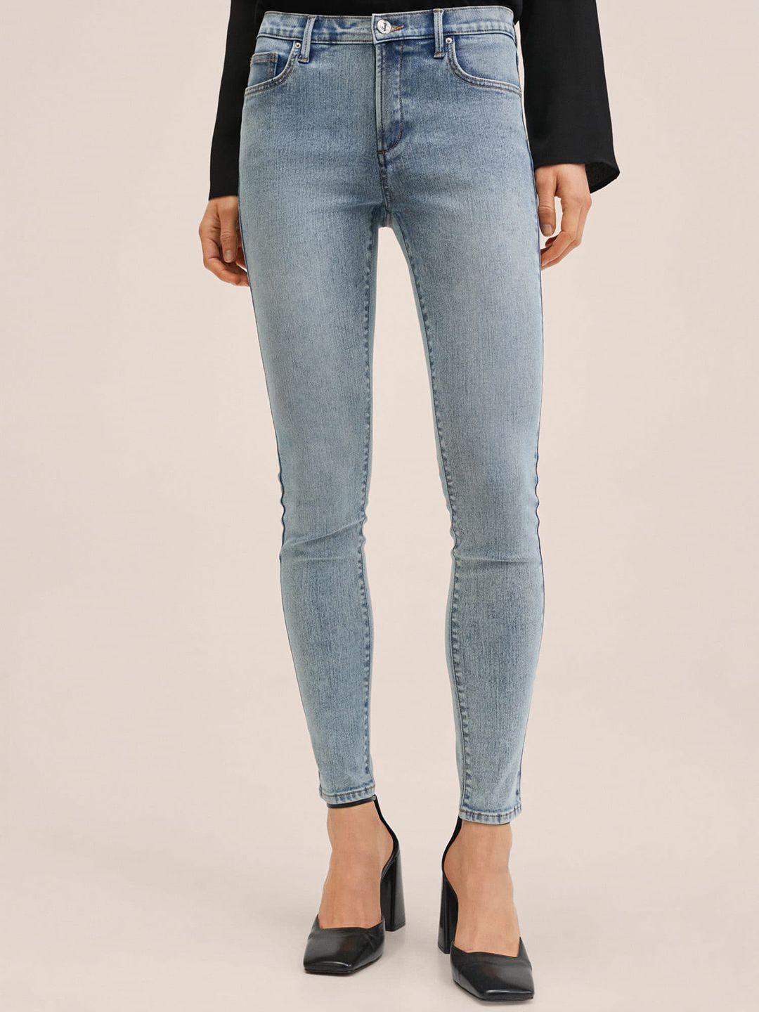 MANGO Women Blue Skinny Fit Stretchable Jeans Price in India