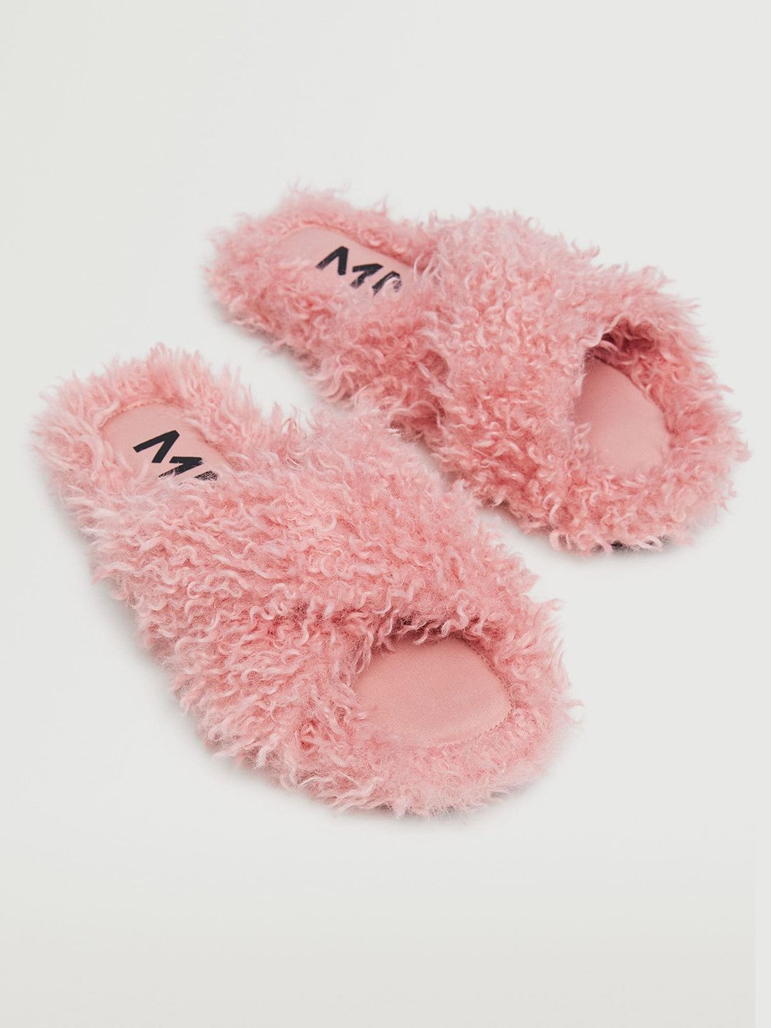 MANGO Women Pink Faux Fur Room Slippers Price in India, Full