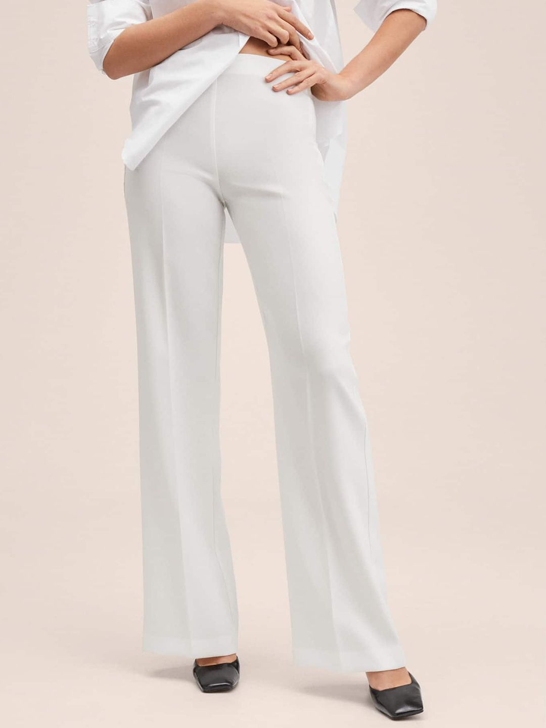 MANGO Women White Solid Trousers Price in India