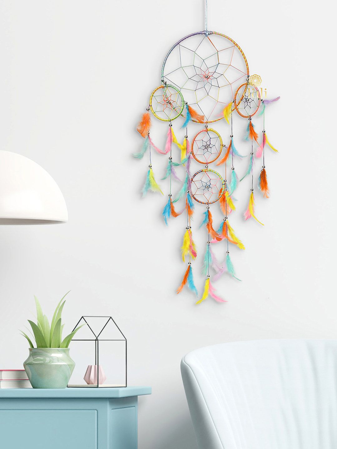 DULI Multi-Coloured Hanging with 5 Rings Dream Catcher Price in India