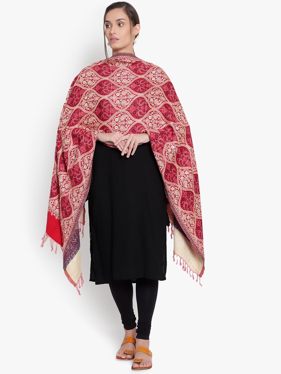 Mizash Women Red Woven Design Shawl Price in India
