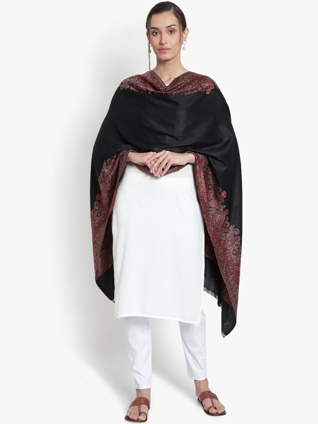 Mizash Women Black Paisley Printed Shawl Price in India