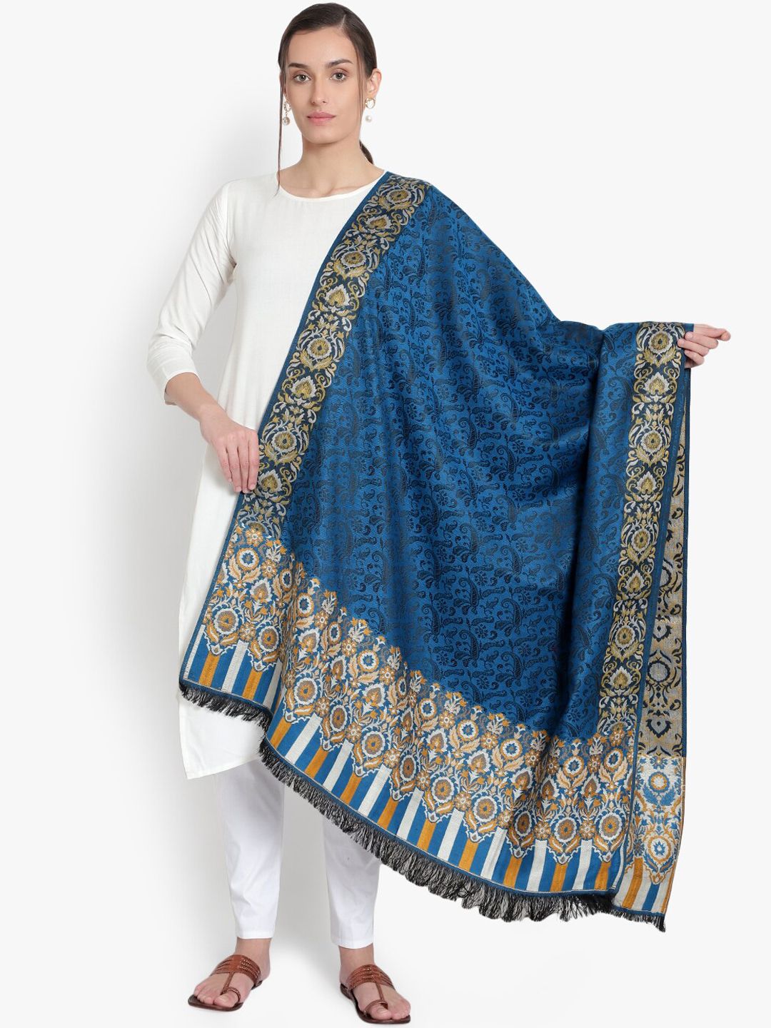 Mizash Women Blue & Beige Printed Shawl Price in India