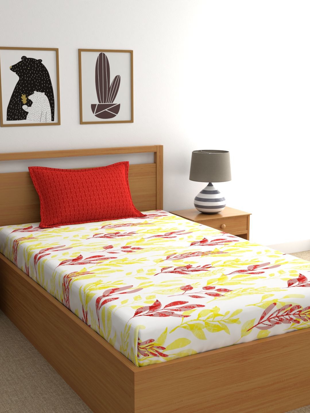 Home Ecstasy Red & White Floral 140 TC Pure Cotton Single Bedsheet with 1 Pillow Covers Price in India