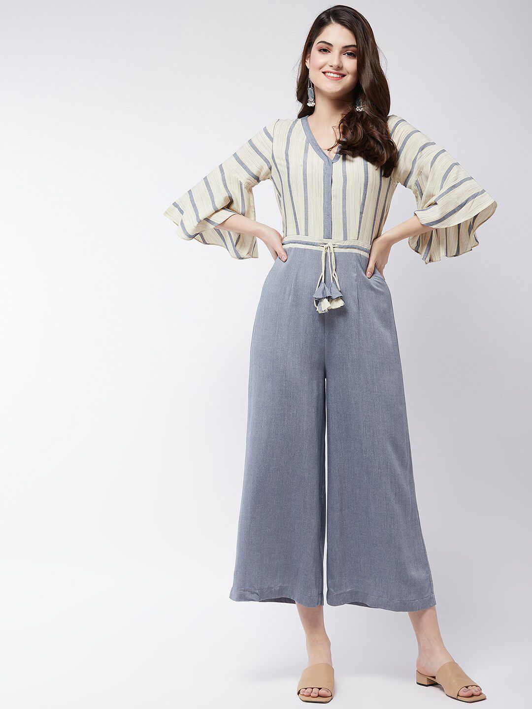 Pannkh Blue Striped Culotte Jumpsuit Price in India