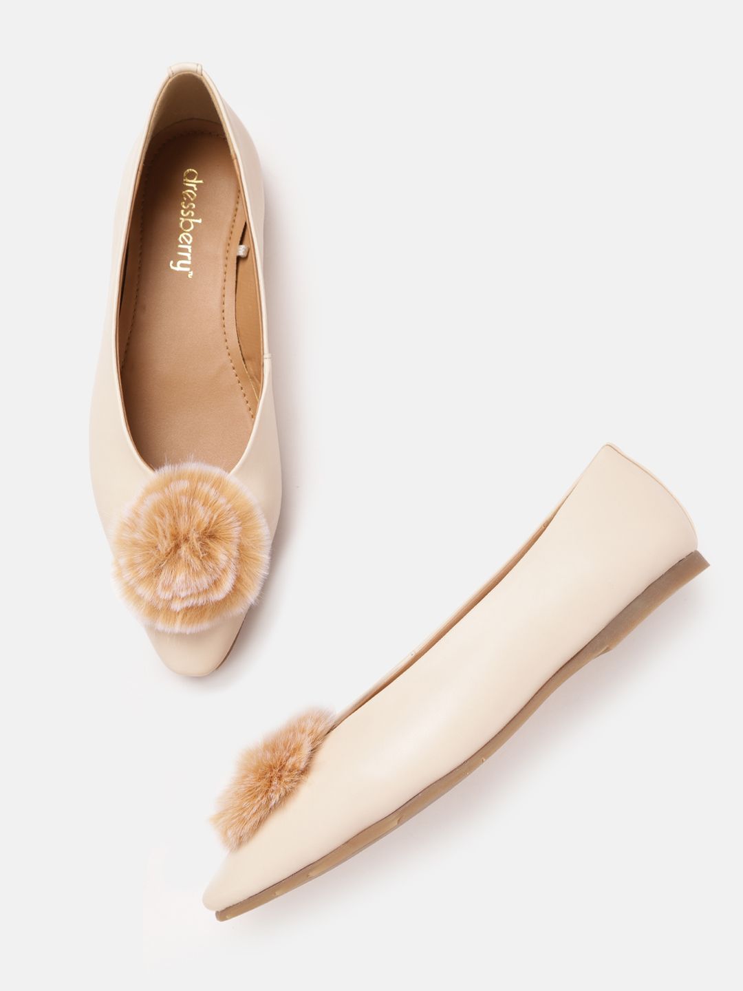 DressBerry Women Beige Solid Ballerinas Price in India