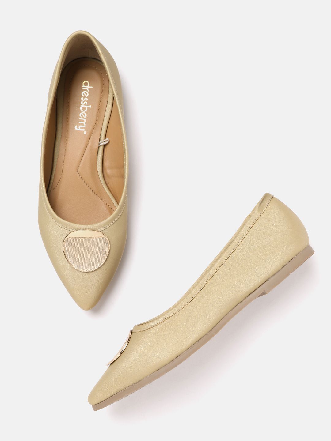 DressBerry Women Gold-Toned Solid Ballerinas Price in India