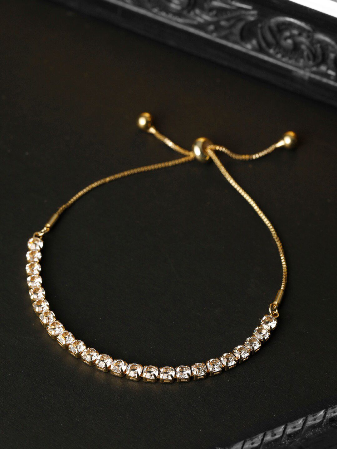 Priyaasi Women Gold-Toned & White Brass American Diamond Gold-Plated Link Bracelet Price in India