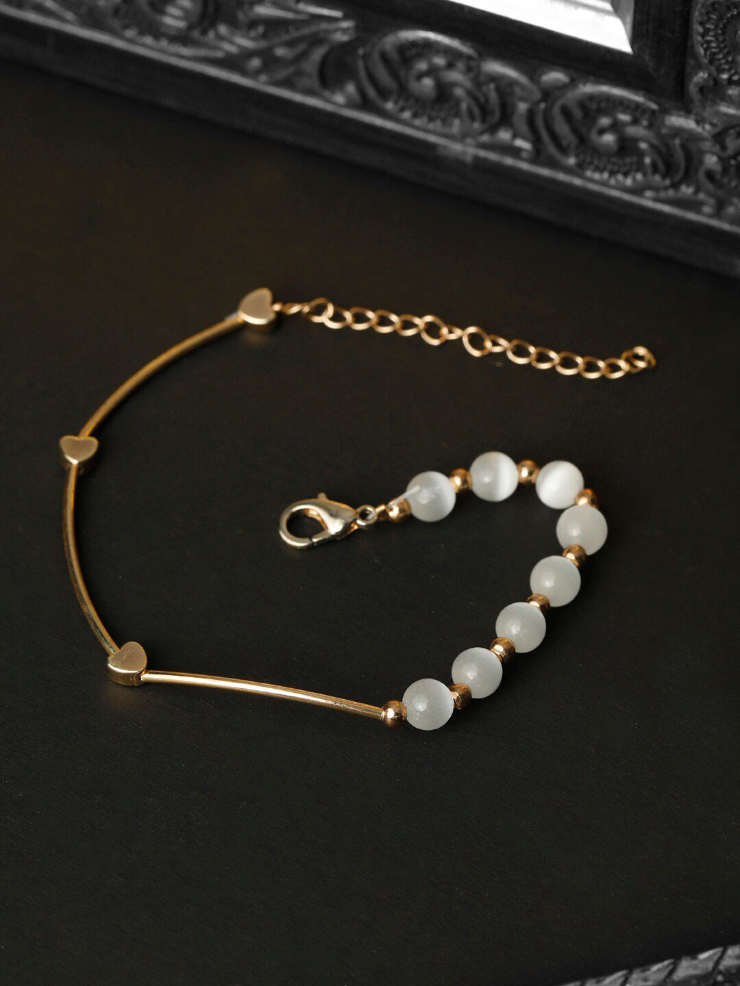 Priyaasi Women Rose Gold & White Brass Pearls Handcrafted Rose Gold-Plated Link Bracelet Price in India