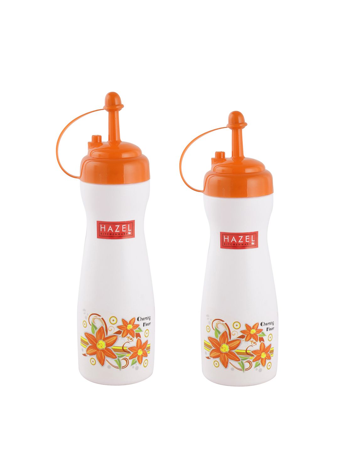 HAZEL Set of 2 Orange & White Printed Dispenser Squeeze Sauce Bottle Price in India