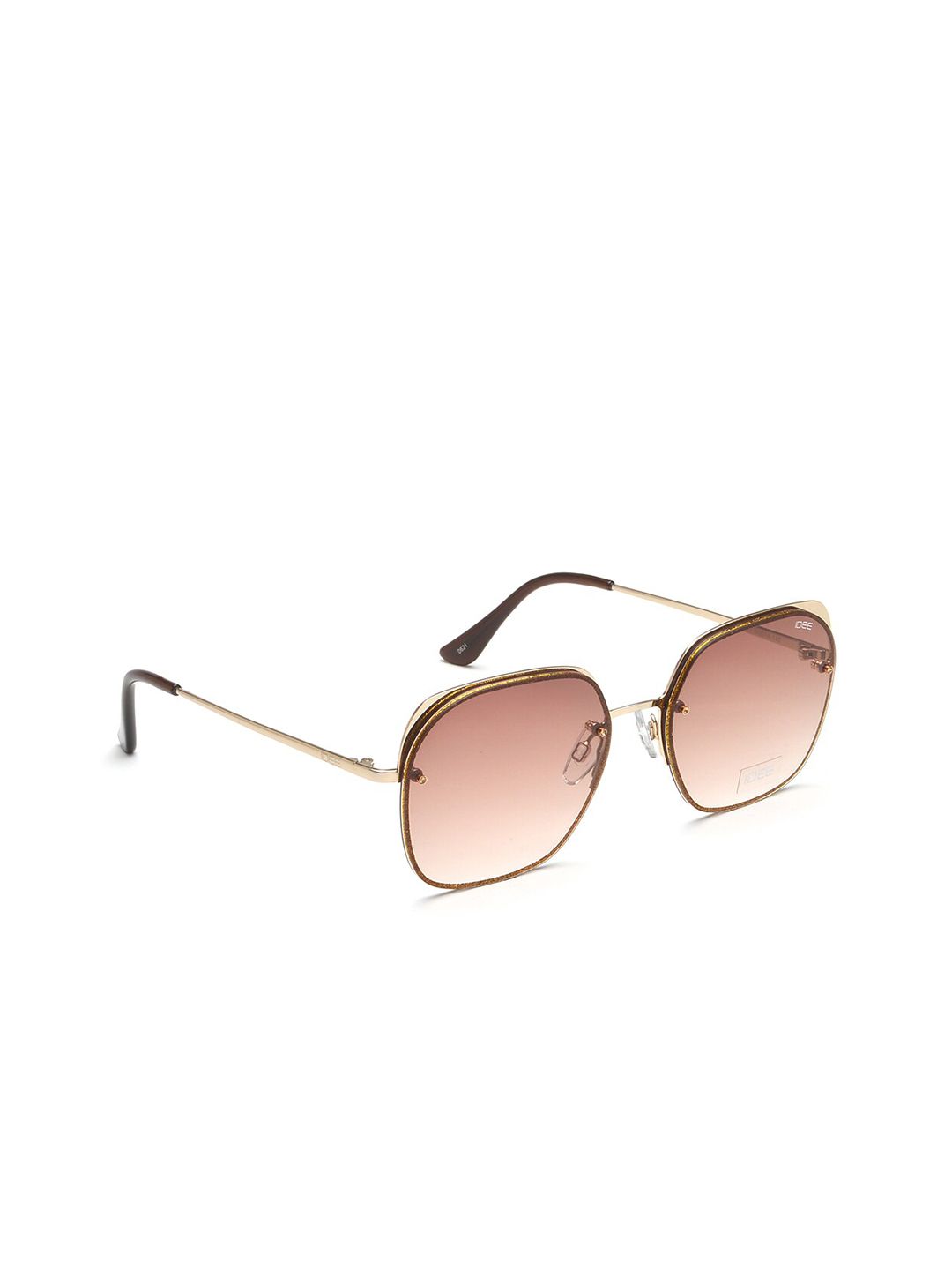 IDEE Women Brown Lens & Gold-Toned Square Sunglasses with UV Protected Lens Price in India