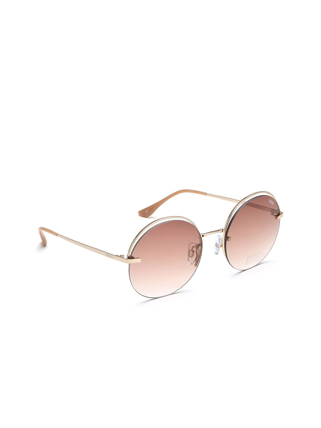 IDEE Women Brown Lens & Gold-Toned Round Sunglasses with UV Protected Lens Price in India