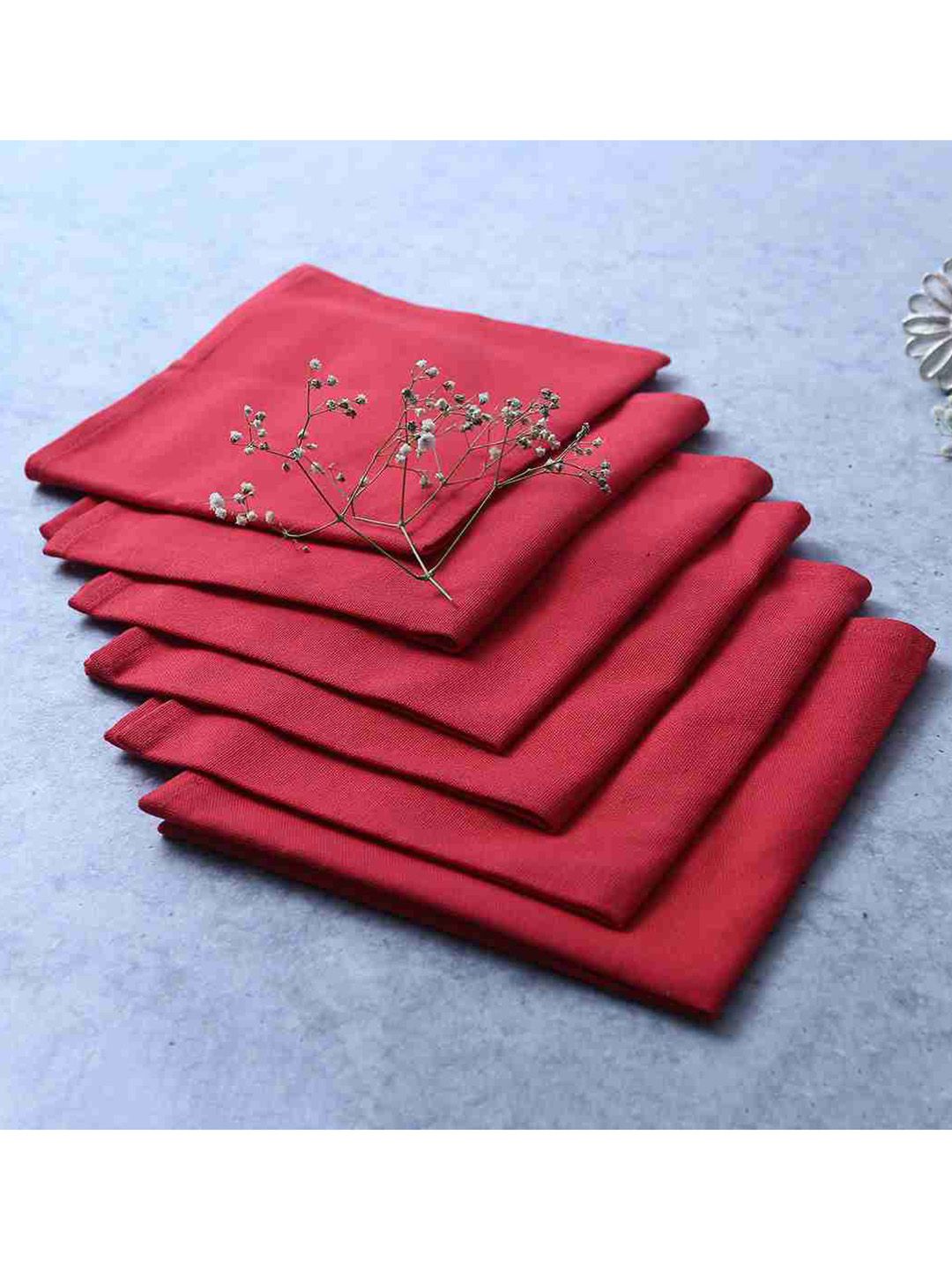 Wonderchef Como Set of 6 Red Cotton Table Napkins Price in India