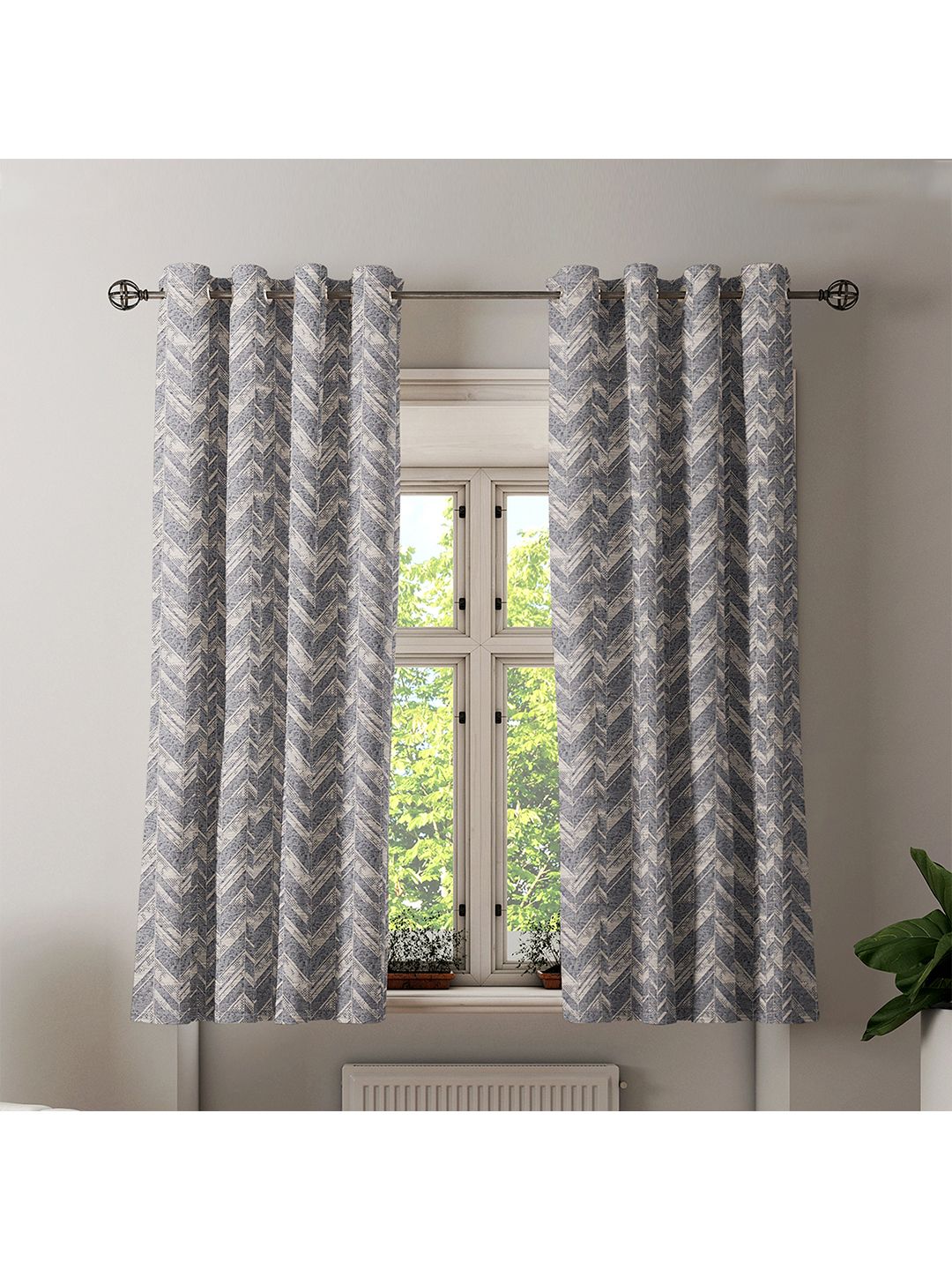 Athome by Nilkamal Grey & White Printed Window Curtain Price in India