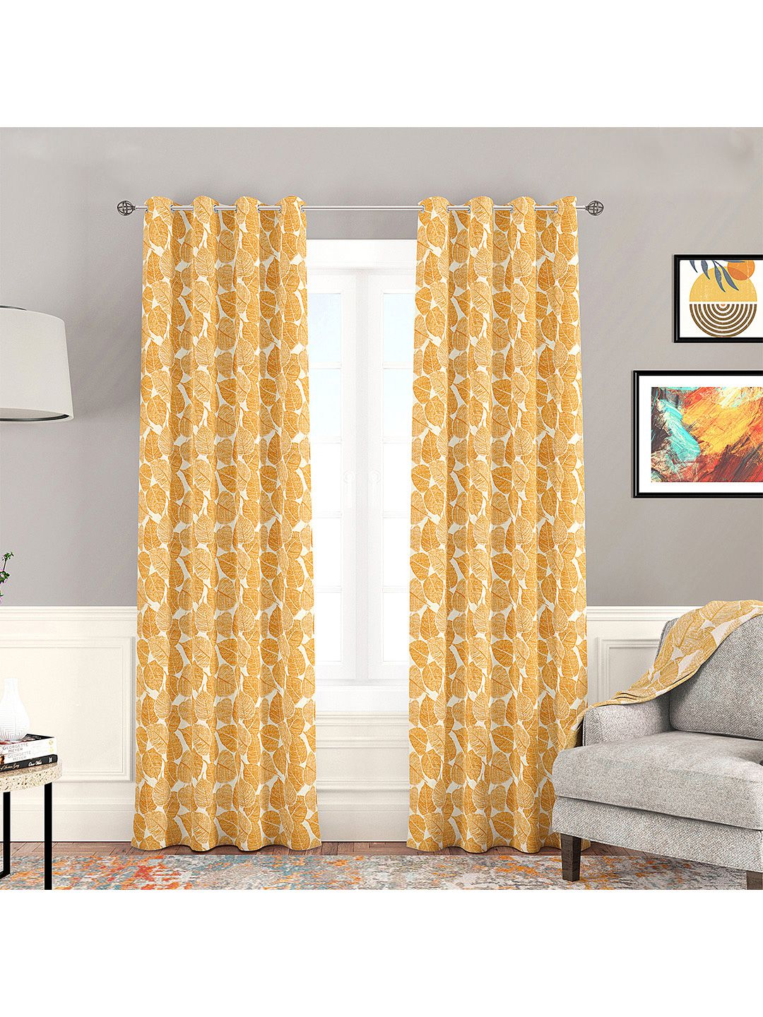 Athome by Nilkamal Mustard & White Set of 2 Floral Door Curtain Price in India