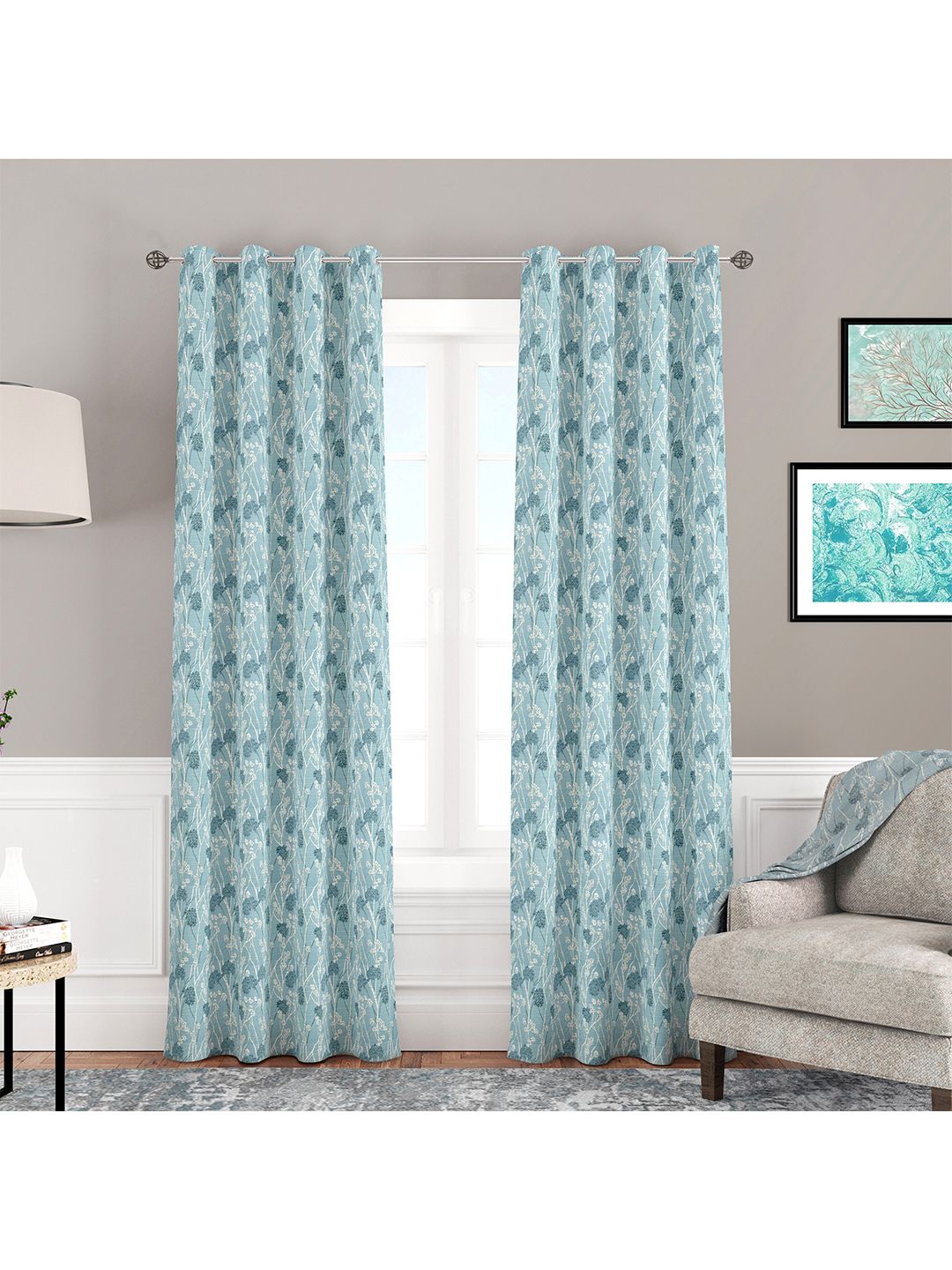 Athome by Nilkamal Sea Green Set of 2 Floral Jacquard Door Curtain Price in India