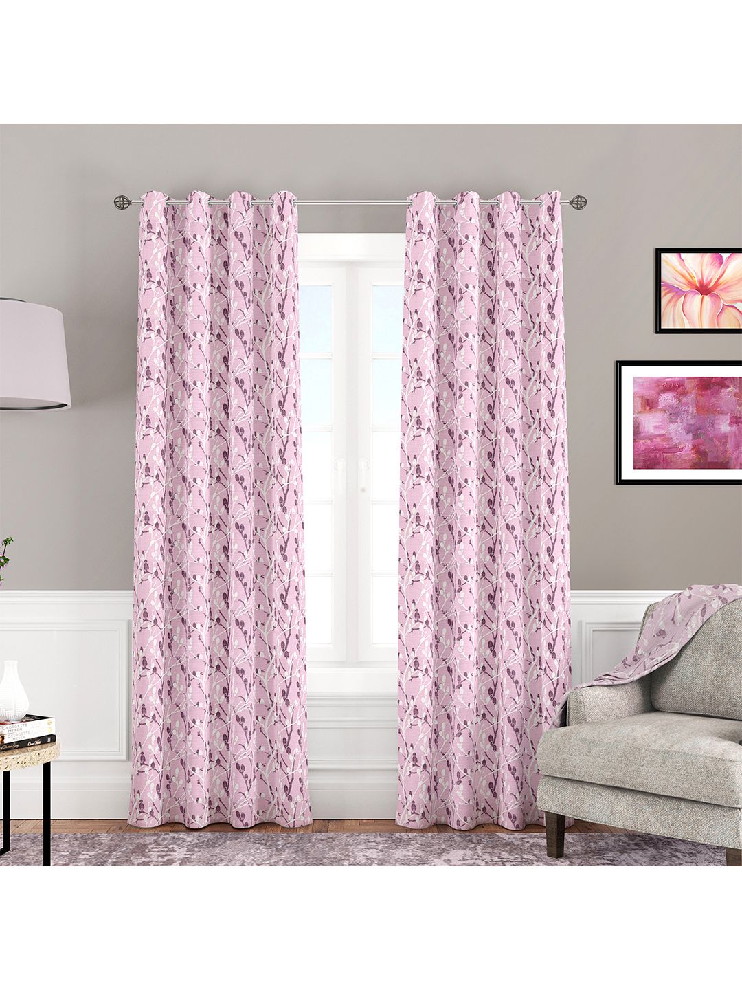 Athome by Nilkamal Peach-Coloured & White Floral Door Curtain Price in India