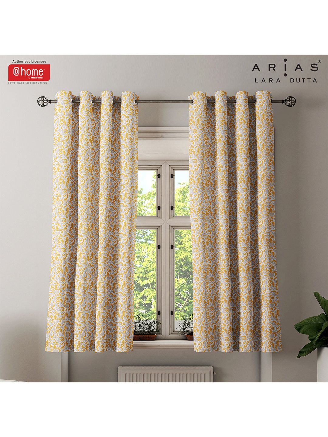 Athome by Nilkamal Mustard & White Window Curtain Price in India